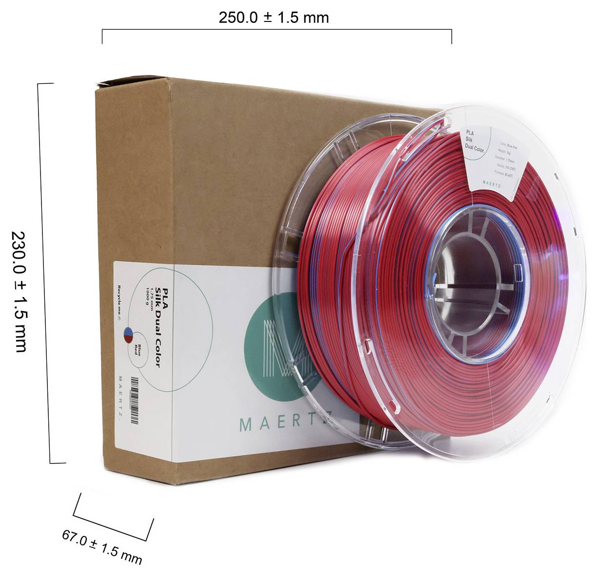 Maertz PMMA-1021-001 PMMA-1021-001 Нитка для 3D принтерів PLA напівматова Silky gloss 1,75 мм 1000 г синя, червона 1 шт.