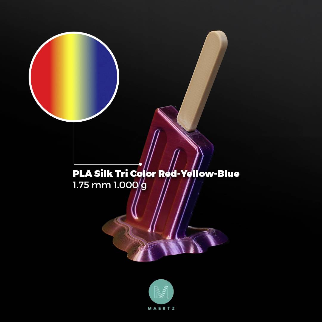 Філамент для 3D-принтерів PLA напівматовий Maertz PMMA-1022-005, Діаметр філаменту: 1,75 мм, 1000 г, червоний, жовтий, синій