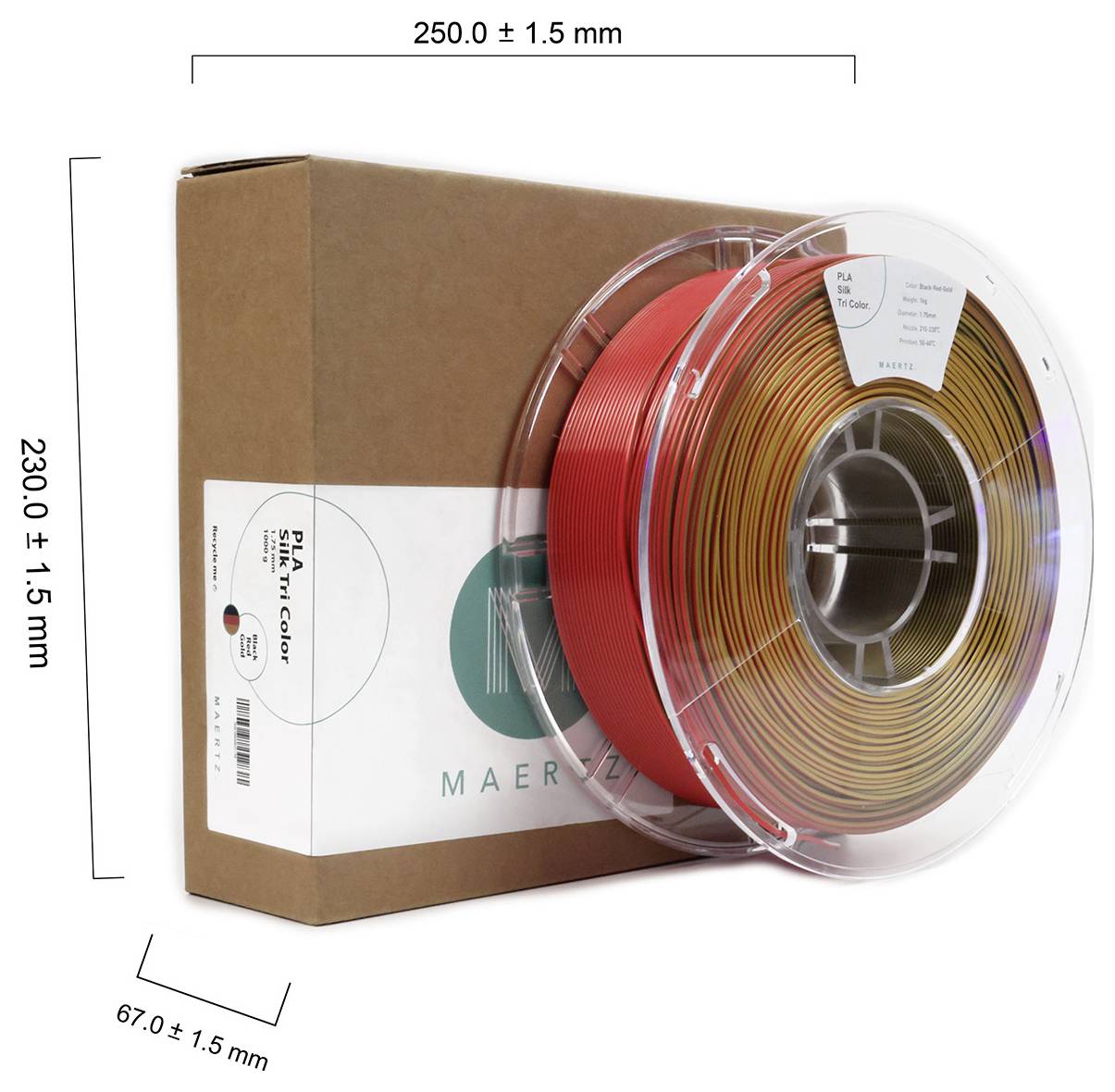 Maertz PMMA-1022-006 PMMA-1022-006 Нитка для 3D принтерів PLA напівматова Silky gloss 1,75 мм 1000 г чорна, червона, золота 1 шт.