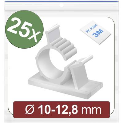 25 białych uchwytów kablowych w woreczku, odpowiedni rozmiar 10-12,8 mm, z samoprzylepnymi podkładkami z pianki PE firmy 3M.