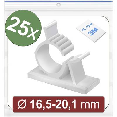 Zestaw opasek zaciskowych z tworzywa sztucznego (25 sztuk) do mocowania kabli, odpowiedni dla średnicy Ø 16,5-20,1 mm, w komplecie z paskami z pianki PE 3M dla pewnego mocowania.