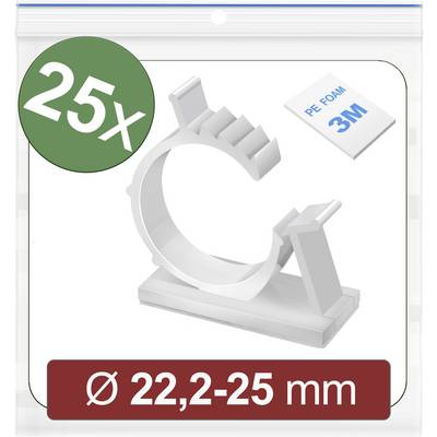 25 zacisków kablowych z tworzywa sztucznego, odpowiednich dla średnicy kabla 22,2-25 mm, z paskami klejącymi z pianki PE 3M w tle.