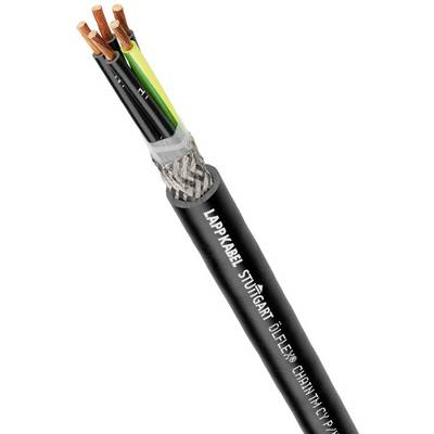 Czarny kabel elektryczny z wieloma przewodami miedzianymi i osłoną ochronną. Napis na kablu: 'Lappkabel Stuttgart'.