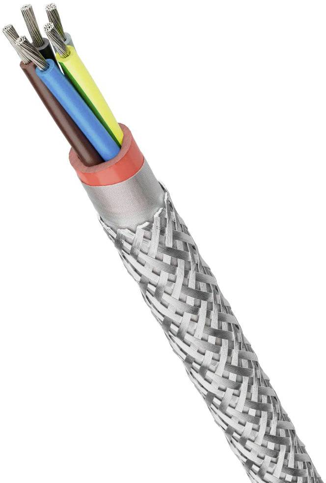 Wielożyłowy kabel z oplotem metalowym. Przewody są izolowane w różnych kolorach dla łatwego rozróżnienia.