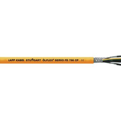 Pomarańczowy przewód z napisem 'LAPP KABEL STUTTGART ÖLFLEX SERVO FD 796 CP CE', częściowo odizolowany.