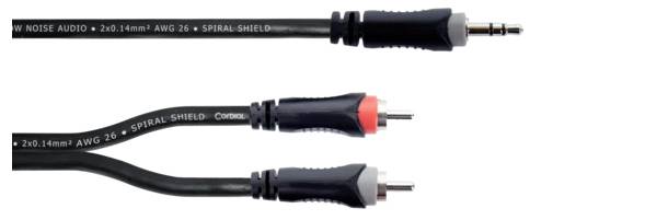 Kabel audio z wtykiem jack 3,5 mm na dwa wtyki RCA. Nadaje się do podłączania urządzeń audio do systemów hi-fi.
