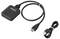 Przełącznik HDMI z dwoma wejściami i jednym wyjściem, w zestawie z kablem USB do zasilania.