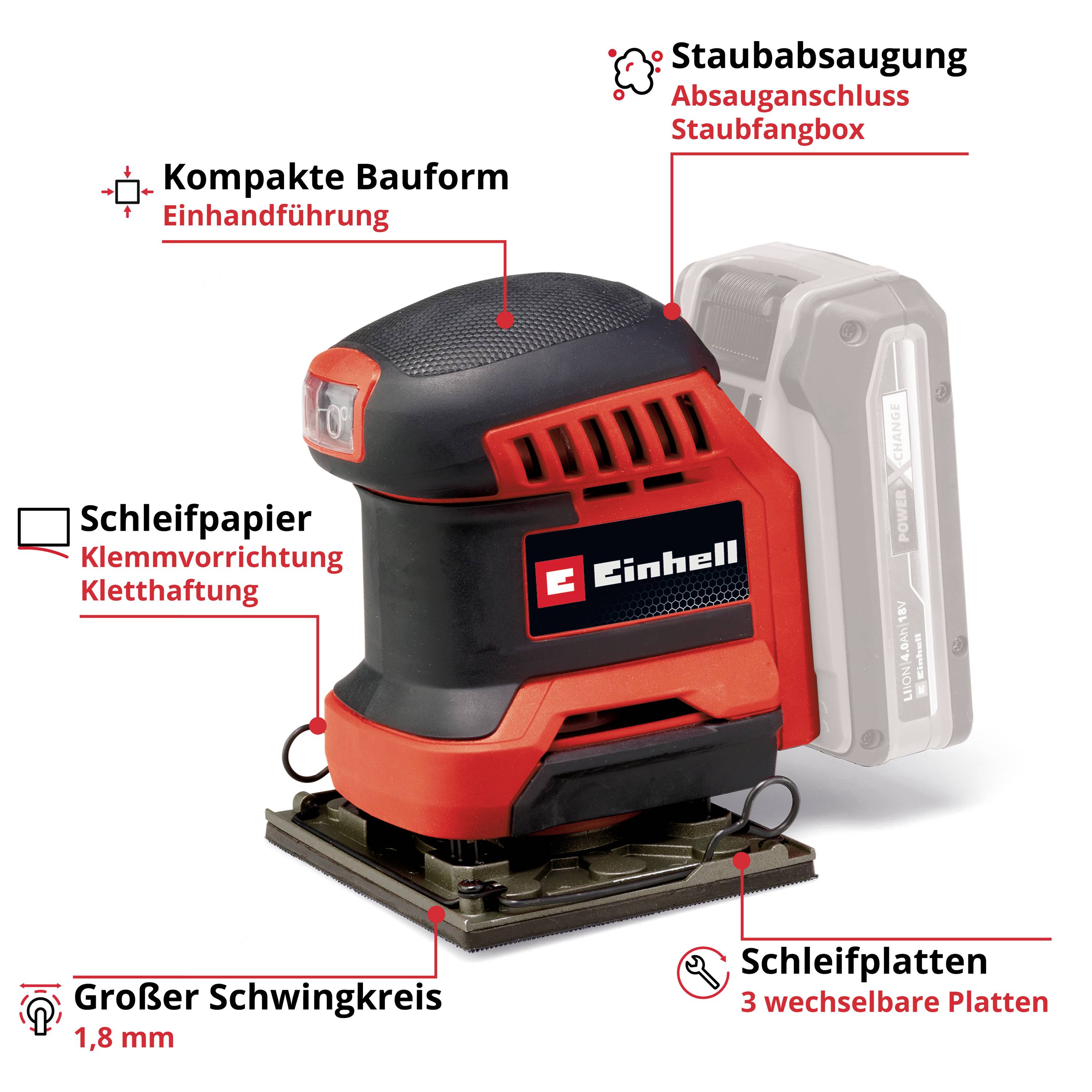 Einhell Power X-Change TE-OS 18/113 3X Li - Solo 4460730 Акумуляторна дельта-шліфувальна машина без акумулятора, без зарядного при