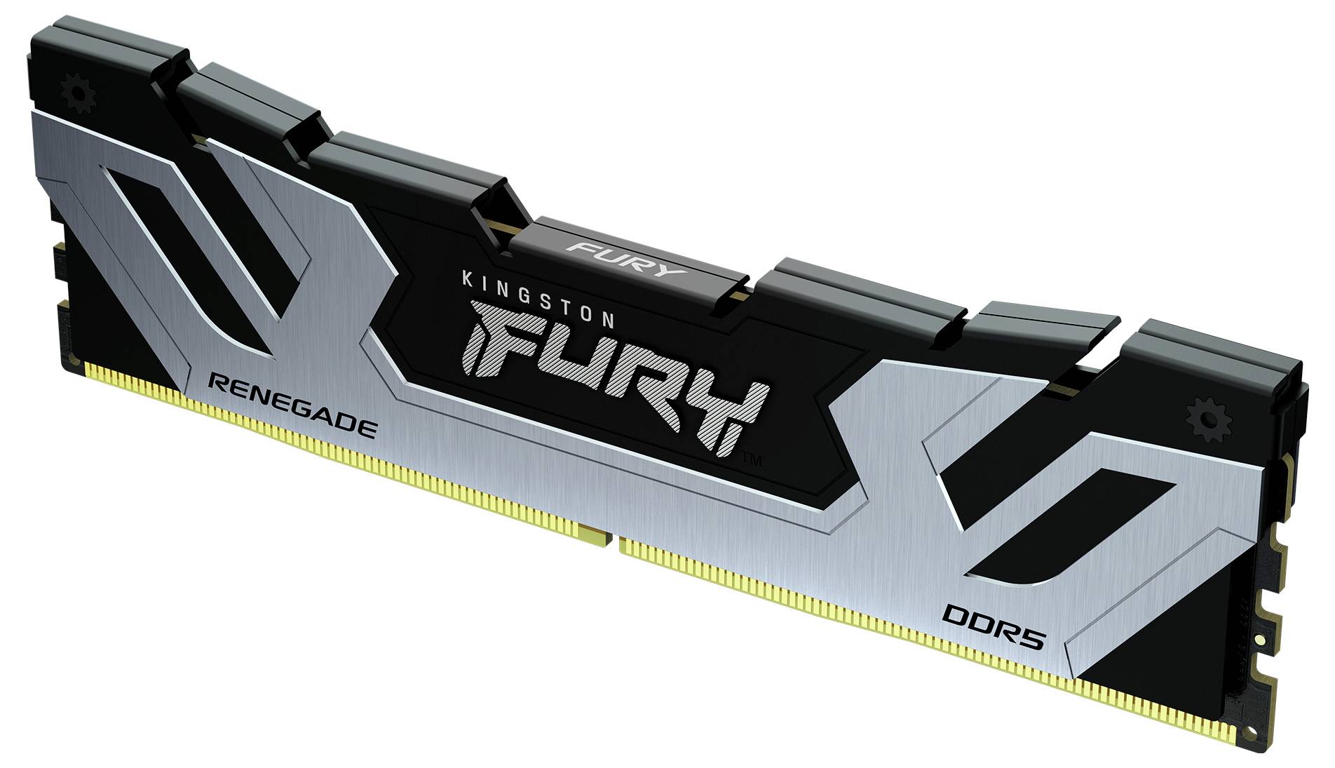 Czarno-srebrna kość RAM DDR5 z napisem 'Kingston Fury Renegade'.