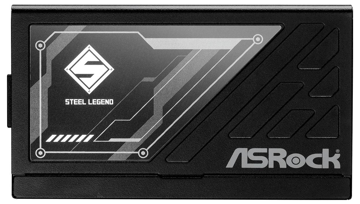 Czarny chip komputerowy z srebrnym logo i napisem 'Steel Legend'. Marka ASRock po prawej stronie.