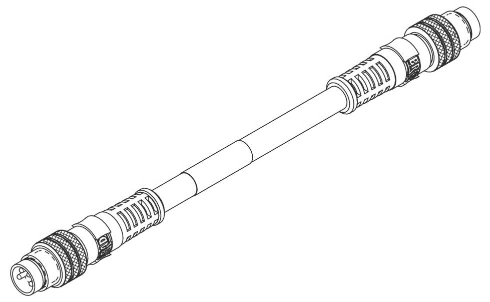 Techniczny rysunek kabla z wtyczkami na obu końcach.