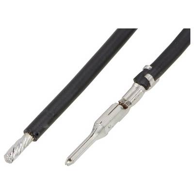 Czarny kabel z odkrytym końcem i metalowym wtyczką po prawej stronie, przedstawiający złącza do połączeń elektronicznych.