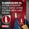 Obraz przedstawia czerwoną szafę z kilkoma białymi, dużymi hakami samoprzylepnymi, na których wiszą kurtki. Tekst: 'Możliwość mocowania bez użycia śrub i gwoździ'.