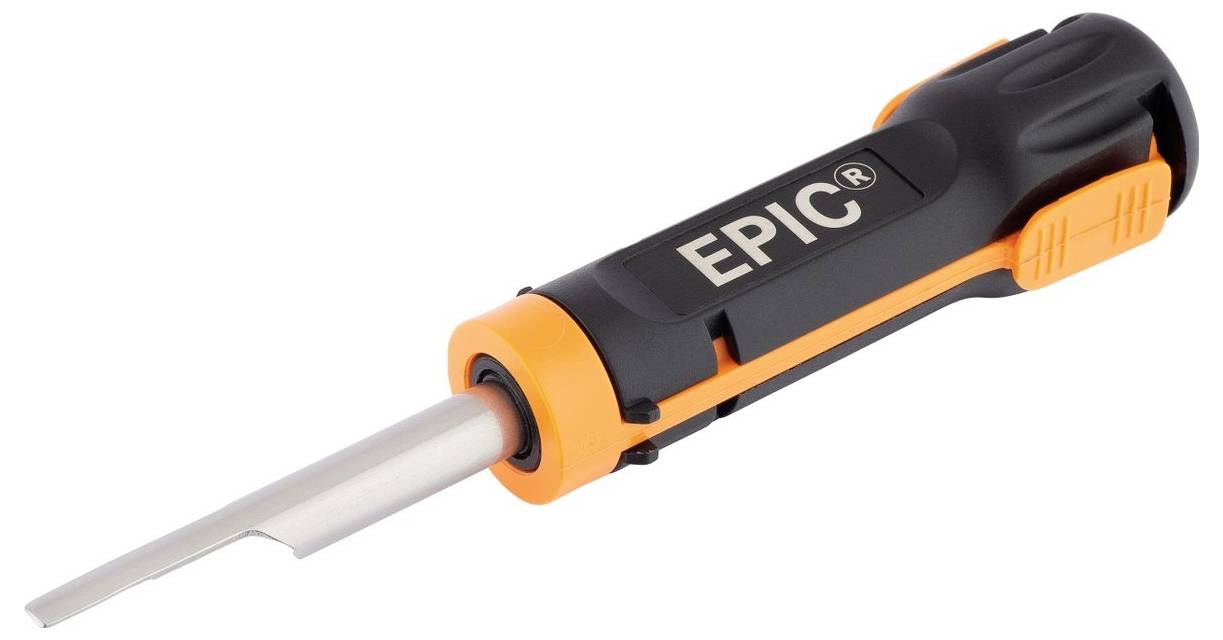 Czarno-pomarańczowy wkrętak z napisem 'EPIC®' na rękojeści.