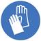 Piktogram: Dwie białe rękawice na niebieskim tle. Oznacza 'Należy nosić rękawice ochronne'. Ważne w instrukcjach bezpieczeństwa.
