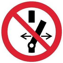 Obraz przedstawia znak zakazu z przekreślonym symbolem zabraniającym otwierania ruchomego przegubu.