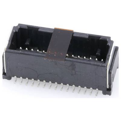 Czarny elektryczny złącze z wieloma metalowymi stykami, przeznaczone do łączenia elementów elektronicznych.