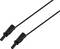 Dwa czarne kable z wtykami, odpowiednie do połączeń elektrycznych lub podłączania urządzeń.