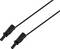 Dwa czarne kable z okrągłymi wtyczkami. Złącza są jednolicie ukształtowane i znajdują się na białym tle.