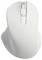 Biała ergonomiczna mysz komputerowa z rolką przewijania i dwoma przyciskami, widok z góry.