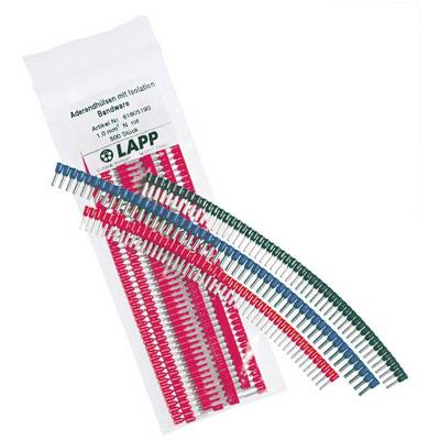 Wielokolorowe tulejki kablowe w plastikowym woreczku marki 'LAPP', 500 sztuk, z numerem i rozmiarem na etykiecie.