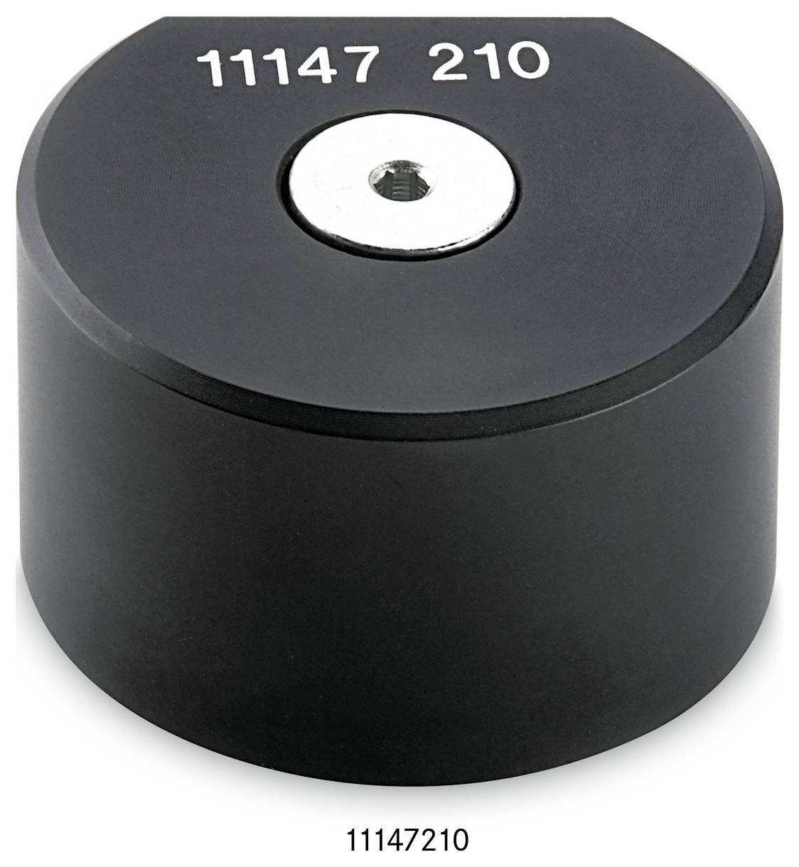 Czarny cylindryczny magnes bazowy z numerem '11147 210' na górze.