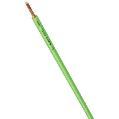 Zielony kabel elektryczny z widocznymi miedzianymi żyłami na końcu. Tekst wzdłuż kabla przedstawia specyfikacje i certyfikaty bezpieczeństwa.