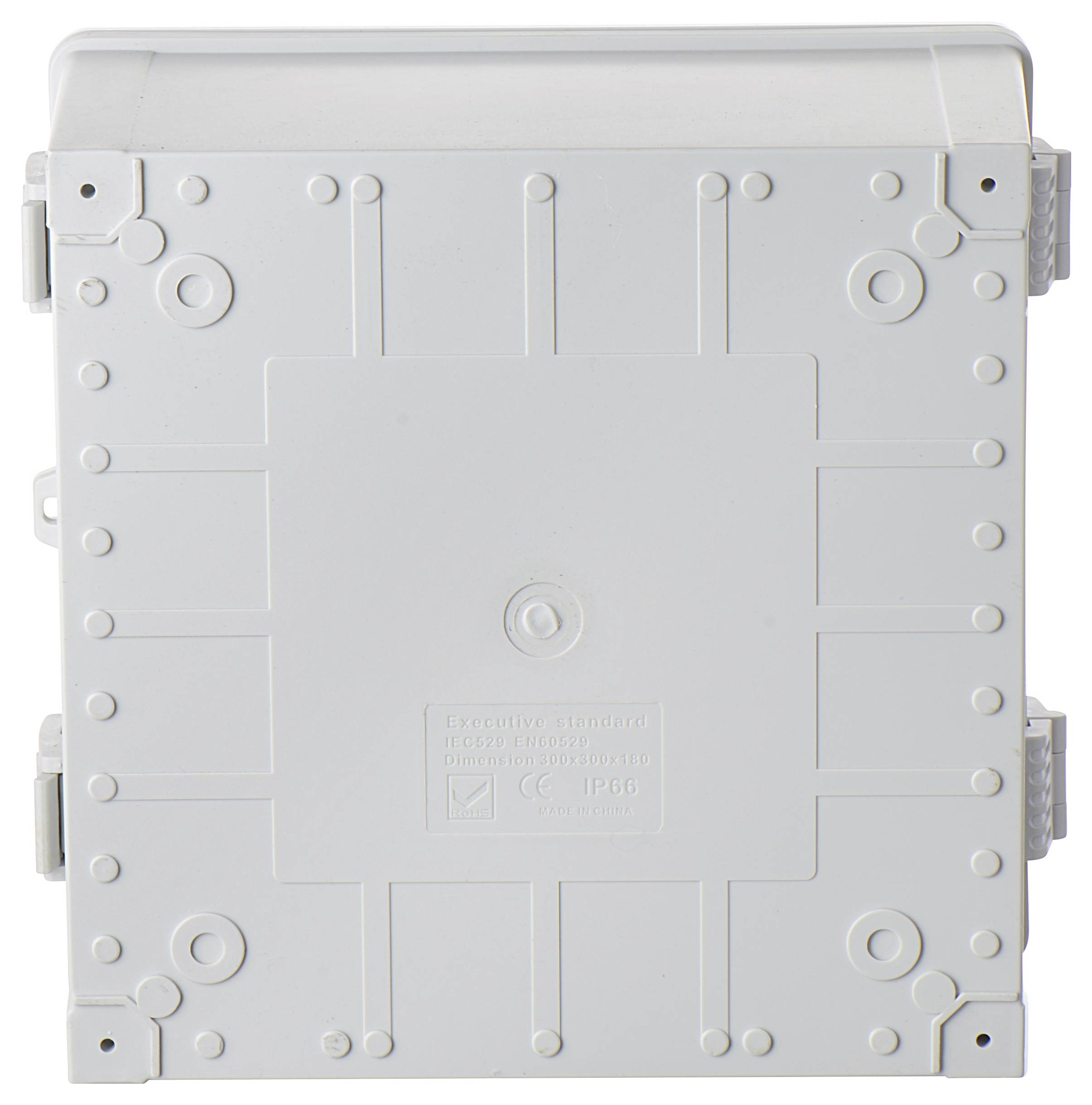 Prostokątna, jasnoszara obudowa z tworzywa sztucznego z zamknięciami po bokach, często stosowana w instalacjach elektrycznych.