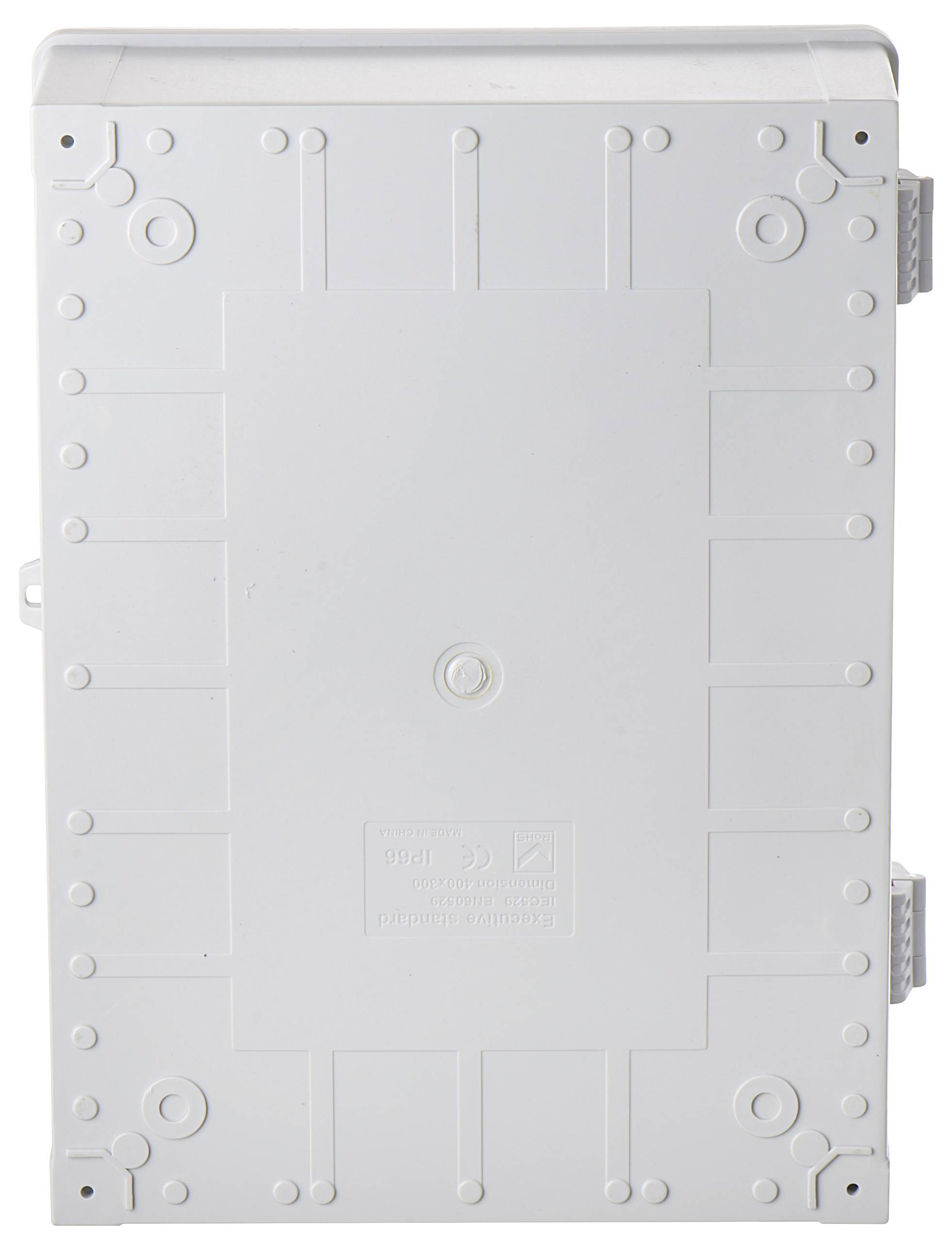 Szara plastikowa osłona gniazda elektrycznego, wielokrotnie używana płyta montażowa, wytrzymała i odporna na warunki atmosferyczne.