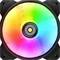 Wentylator komputerowy z podświetleniem LED w spektrum RGB, z płynnie zmieniającymi się kolorami rozciągającymi się równomiernie na całej powierzchni.