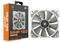 Wentylator 'Cougar MHP 120 White' o wysokiej wydajności, przedstawiający opakowanie produktu i widoczny wentylator z szarymi łopatkami.