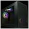 Czarna obudowa komputera z przezroczystą boczną ścianką prezentuje dwa podświetlane wentylatory świecące w różnych kolorach.