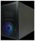 Czarna obudowa komputera z podświetlanym wentylatorem i przednią ścianką wykonaną z siatki. Posiada porty USB oraz wejścia audio.