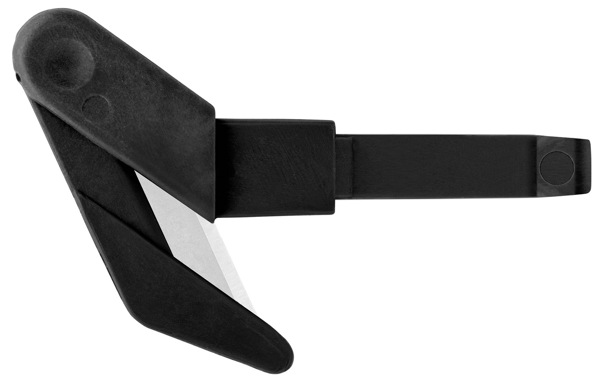 Czarny klips do podkładki pod myszkę z dwuczęściowym uchwytem i blokowaną dźwignią, który mocuje podkładkę do blatu stołu.