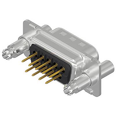 Złącze D-Sub z obudową w kolorze srebrnym i stykami pokrytymi złotem, przeznaczone do połączeń elektronicznych.
