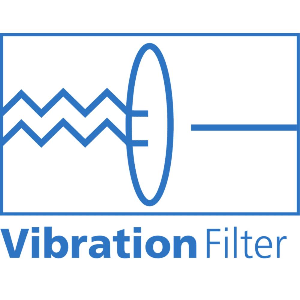 Filtr wibracji: Graficzny symbol przedstawiający filtr z falistą linią i kołem, opisany jako 'Filtr wibracji'.