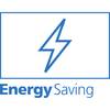 Niebieska błyskawica nad napisem 'Energy Saving', symbolizująca działania oszczędzające energię.