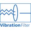 Ikonicznego logo charakteryzuje stylizowany filtr dźwiękowy z falującymi liniami i okrągłym filtrem; poniżej znajduje się tekst 'Vibration Filter'.