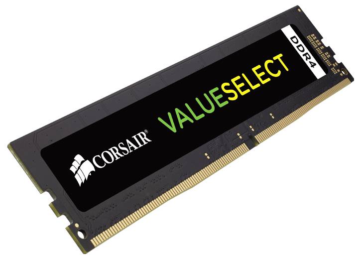 Moduł pamięci RAM firmy Corsair z napisem 'Value Select' i 'DDR4', przeznaczony do zwiększenia pamięci operacyjnej komputera.