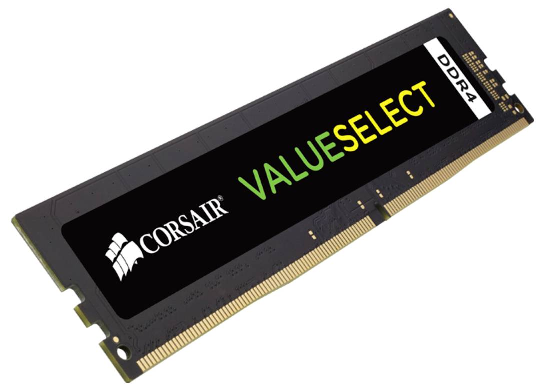 Moduł RAM DDR4 firmy Corsair, model 'ValueSelect'. Komponent pamięci stosowany w modernizacji komputerów.
