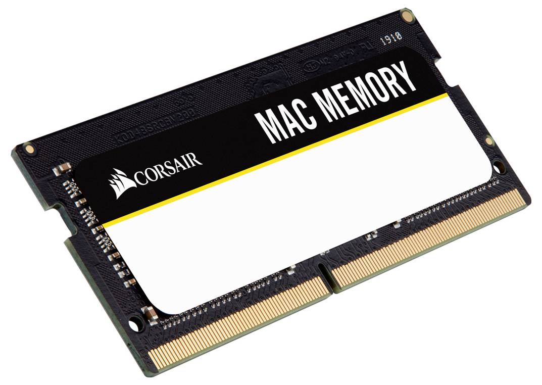 Czarno-złoty chip pamięci laptopa z napisem 'MAC MEMORY' i logo marki w górnym rogu.