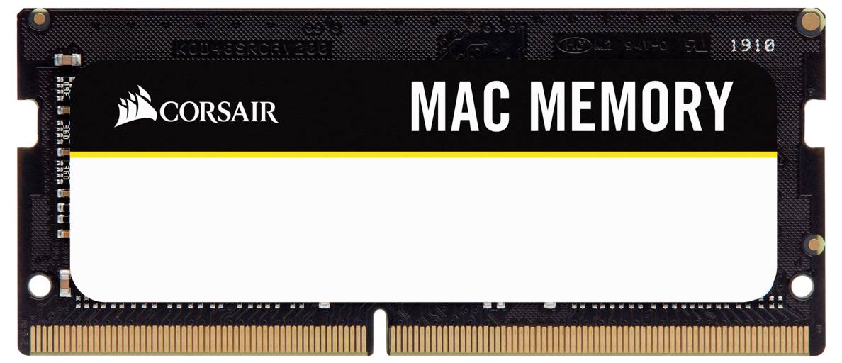 Moduł RAM firmy Corsair, przeznaczony specjalnie dla komputerów Mac, z napisem 'Mac Memory' na przedniej stronie.