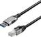 Kabel USB Typ A oraz wtyk Ethernet na białym tle, wyraźnie ukazujące oba końce.