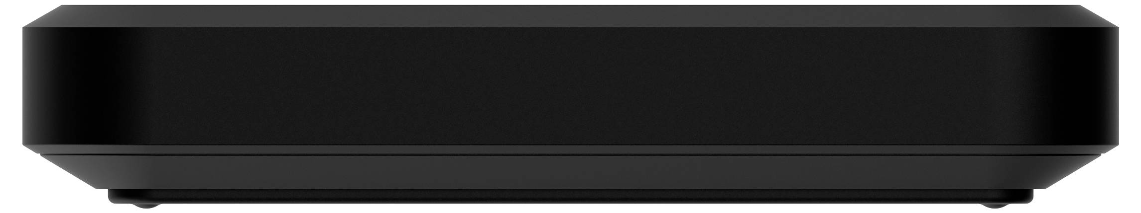 Prostokątne, czarno-błyszczące urządzenie, prawdopodobnie elektroniczny sprzęt lub głośnik, na neutralnym tle.