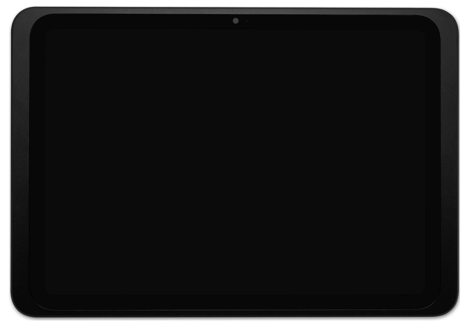 Obraz przedstawia czarny tablet widziany od przodu z pustym ekranem i wąską ramką.