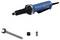 Elektryczna szlifierka prosta Bosch, niebiesko-czarna z akcesoriami: klucz płaski, uchwyt zaciskowy i nakrętka. Idealna do precyzyjnych prac szlifierskich.