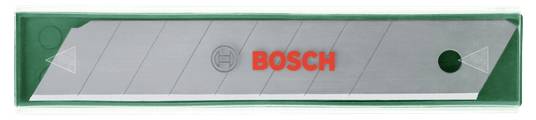 Nóż użytkowy Bosch na zielonej plastikowej opakowaniu z logo BOSCH wyśrodkowanym na srebrnej wkładce ostrza.