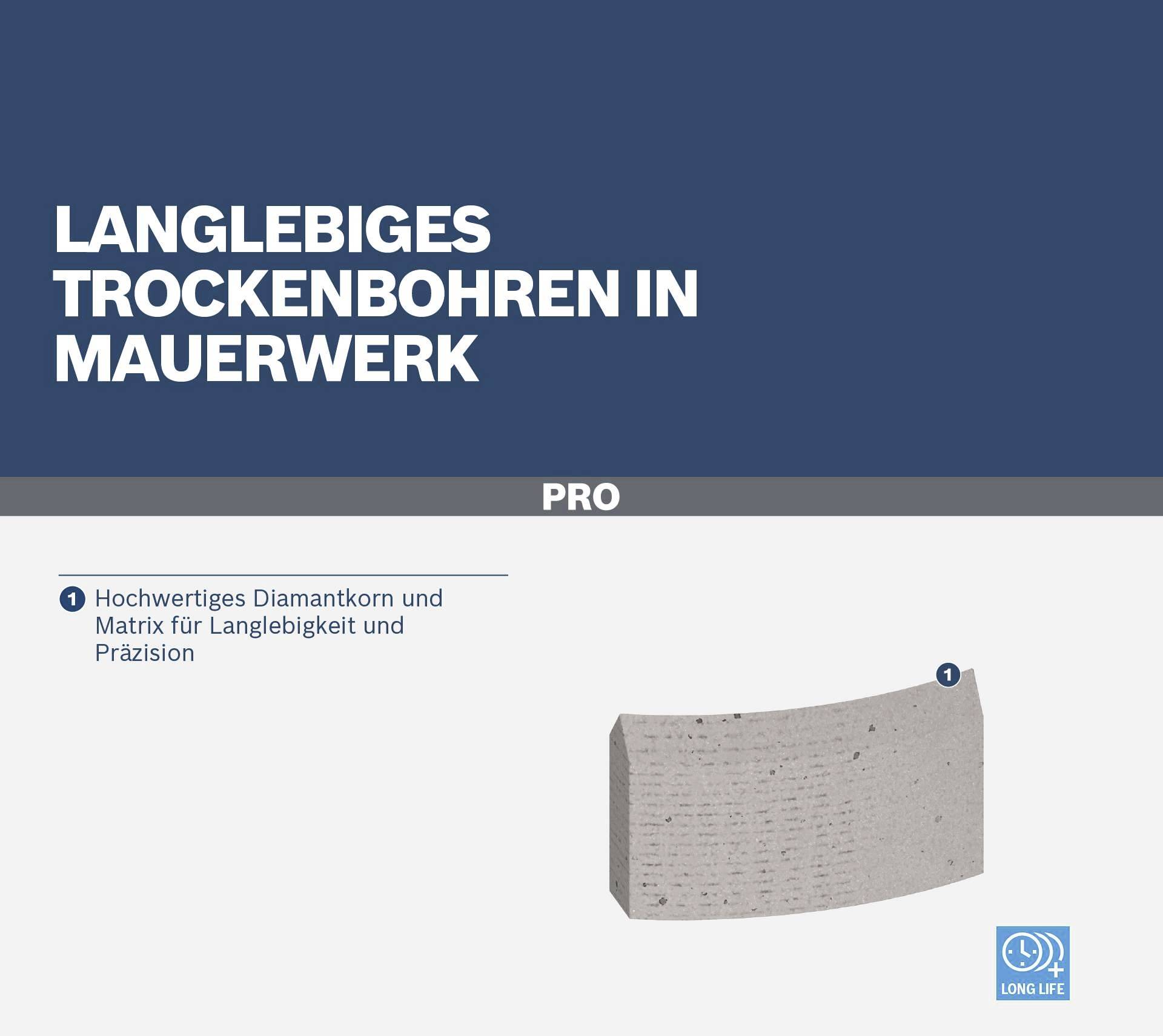 Trwałe wiercenie na sucho w murze. Wysokiej jakości ziarno diamentowe zapewniające precyzję i długotrwałość.
