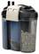 Filtr kanistrowy do akwariów, wyposażony w podwójne węże i przegrody na gąbkę oraz wkłady ceramiczne, stosowany do oczyszczania wody.