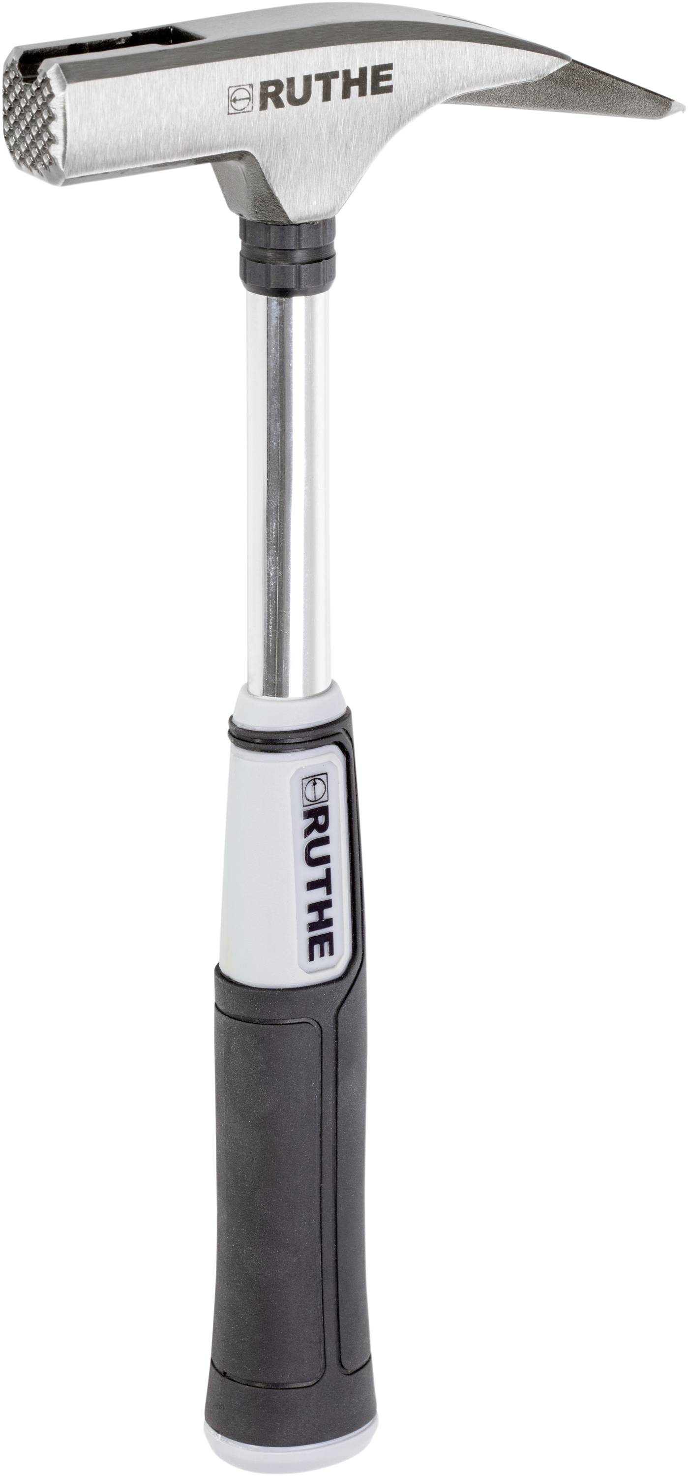 Młotki z szarym trzonkiem i czarnym uchwytem, marki 'Ruthe', idealne do prac budowlanych i rzemieślniczych.